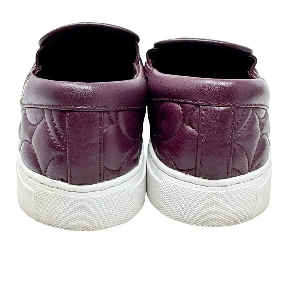 Tory Burch Sela Burgundy Floral Quilted Leather Slip On Sneakers size 6